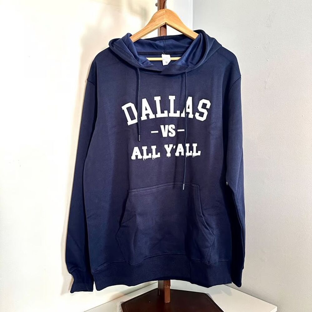 Dallas Vs All Yall Hoodie Sweatshirt Mens Large Navy Blue Graphic Texas Football - Picture 2 of 12